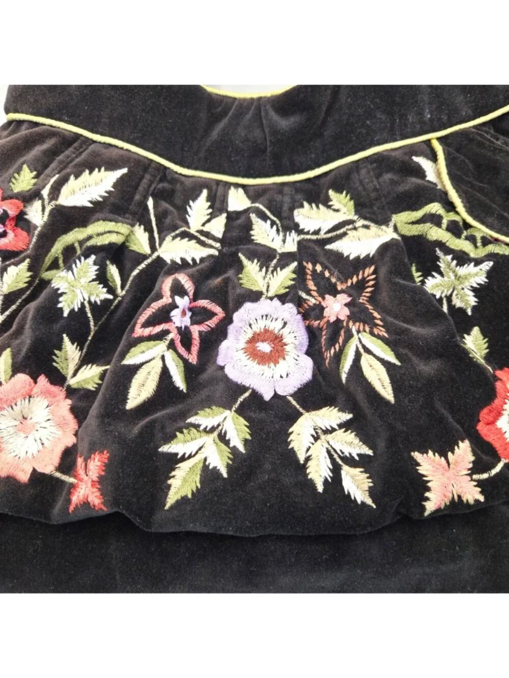 Vintage Black Velvet Floral Embroidered Tote Bag Boho Slouchy Shoulder Purse